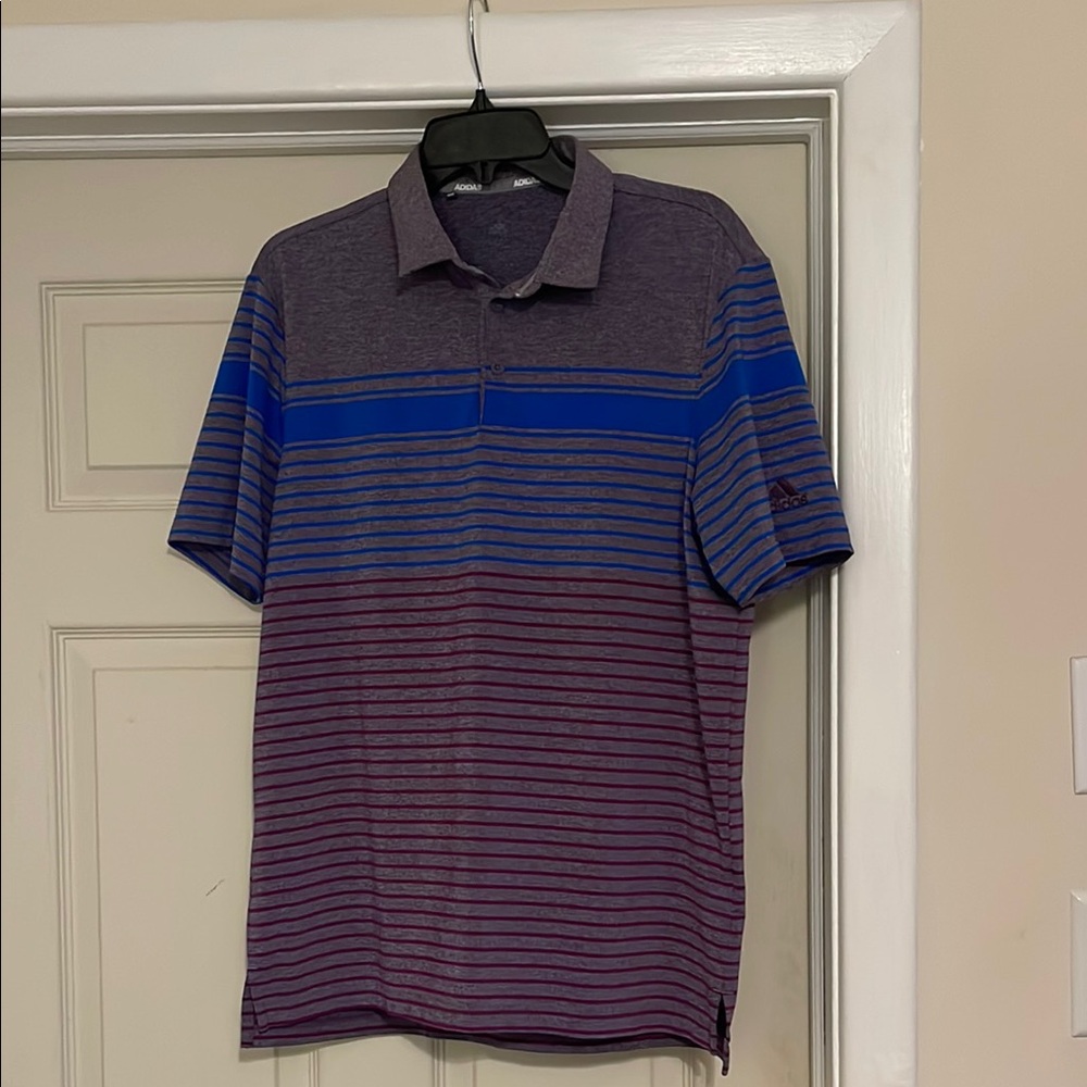 Men's Purple and Blue Striped Polo Shirt
